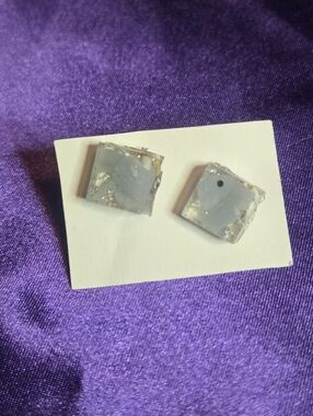 Angelite & Silver Foil Square Resin Stud Earrings